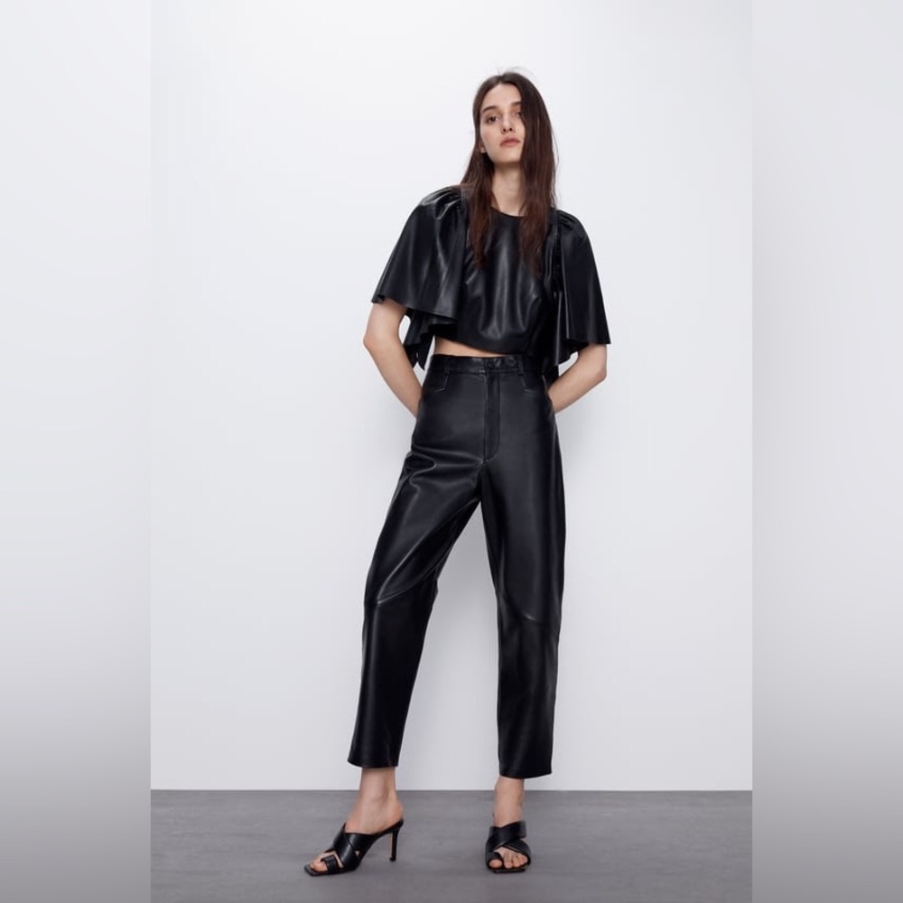 Zara Genuine Leather High Waist Ankle Pants Limited Edition Size M NWOT